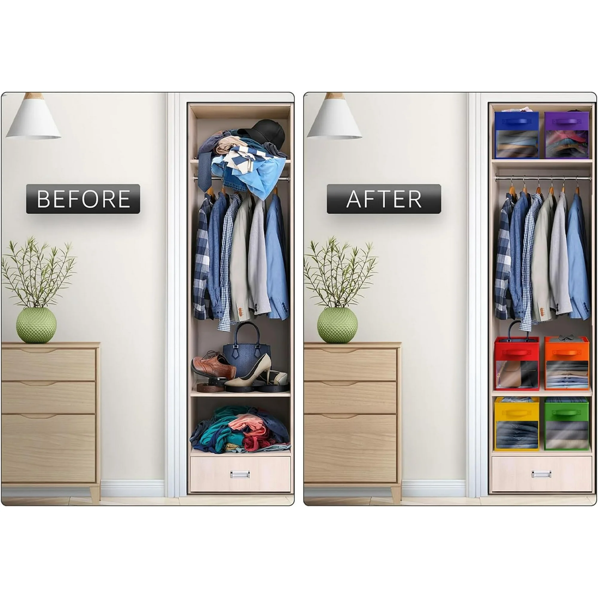 13 Inch Foldable Storage Bins with  Window - 6 Fabric Baskets for Organizing Clothes, Toys, Books