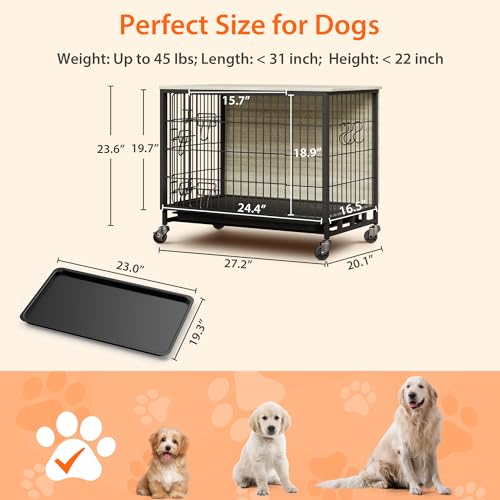 Heavy Duty Metal Dog Crate, Indoor Outdoor Pet Kennel Cage with Shelves, Storage Cabinet, Modern Decorative Dog Cage Furniture