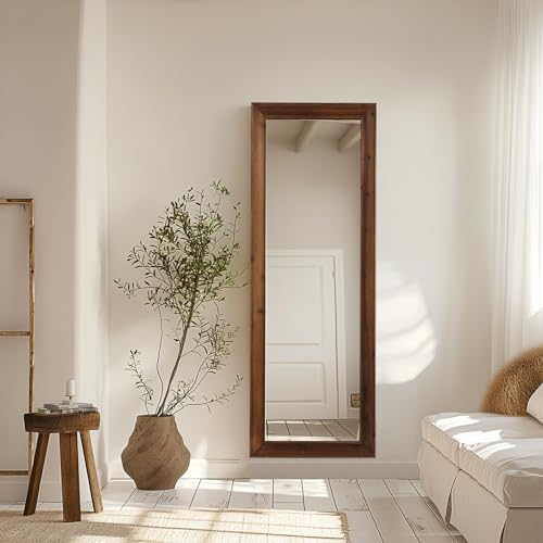 MELOMOIR Rustic Farmhouse Full Length Mirror, 64"x21" Wood Frame Floor Mirror, Free Standing Mirror Leaning Hanging Mirror