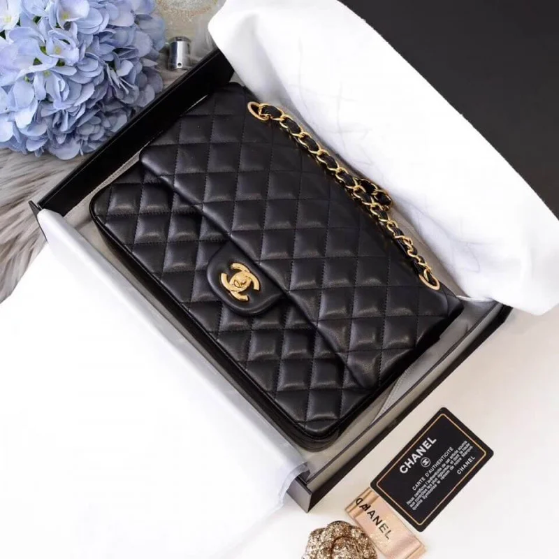 Chanel 1112 Black Medium Size 2.55 Lambskin Leather Flap Bag