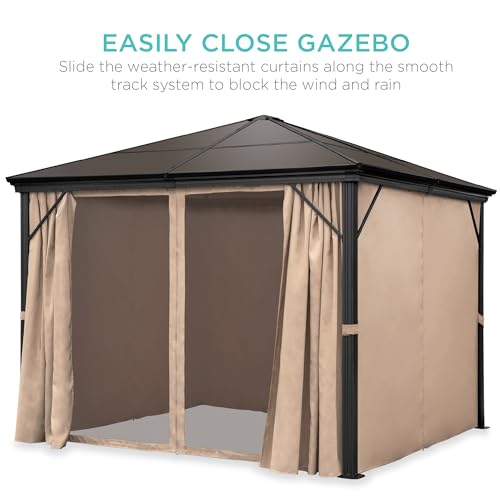 Best Choice Products 10x10ft Hardtop Gazebo, Outdoor Aluminum Canopy for Backyard, Patio, Garden w/Side Curtains, Mosquito Netting, Zippered Door