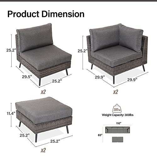LAUSAINT HOME Outdoor Patio Furniture, 8 Piece Outdoor Sectional Sofa PE Rattan Wicker Patio Conversation Sets