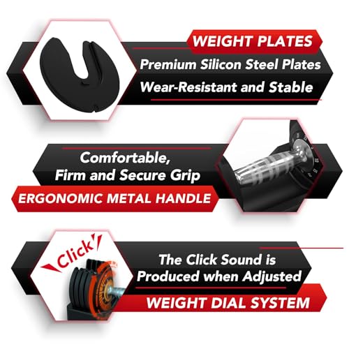 Keppi Adjustable Dumbbells Set-25lb/40lb/55lb/60lb, Anti-Slip Metal Fast Adjust Weight Handle, Exercise & Fitness for Full Body Workout