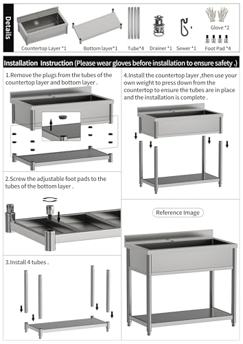 Stainless Steel Utility Sink, Large Freestanding Laundry Sink with Pull-out Faucet for Kitchen, Bathroom, Laundry Room, Garage, Outdoor/Indoor Use