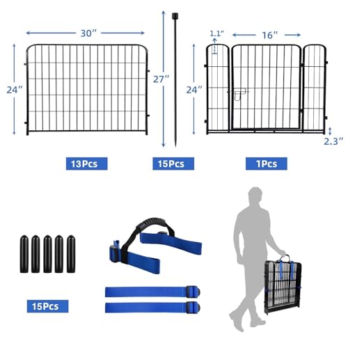 ADAVIN Tall Garden Fence with Gate, 48 in(H) 8 Panels Heavy Duty Iron Metal Animal Barrier Fence, Indoor Dog Playpen, Temporary Fencing