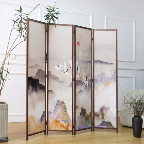 6 Panel Room Divider Screen,Double Faced Room Divider Folding Wall Divider for Room Separation,Mountains and Waters Landscape,67" H x 94.5" W