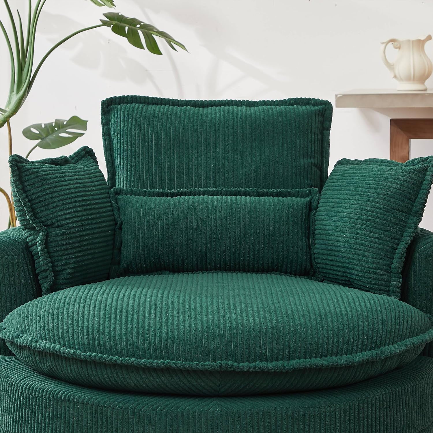 Tabaray Tufted Upholstered Swivel Accent Chair, Corduroy Fabric Single Barrel Chair with Ottoman, Comfy Cloud Chair for Living Room, Bed Room