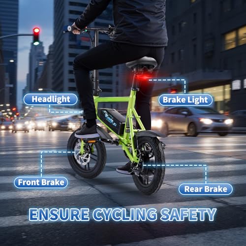 Winado Electric Bike for Adults, 14" Folding Electric Bicycle 450W Motor with Dual Disc Brakes, Max Range 25Miles(Pedal-Assist) & Speed 15.5MPH