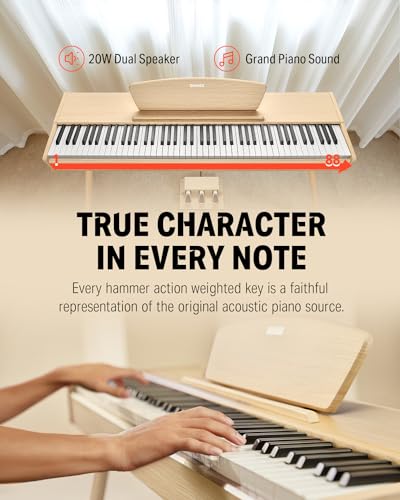 Donner DDP-80 PLUS Digital Piano 88 Key Weighted Keyboard, Home Electric Piano, Supports USB-MIDI & Headphones Connection, Semi-open Cover Designed