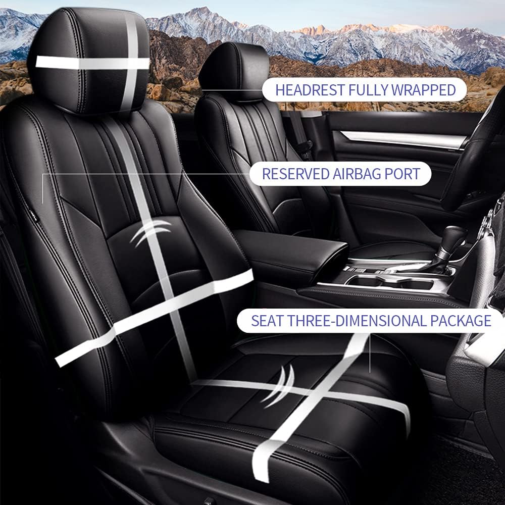 Custom Fit Car Seat Covers for Honda Accord 2018 2019 2020 2021 Full Set Faux Leather Waterproof Seat Cover Vehicle Protection Compatible Airbag