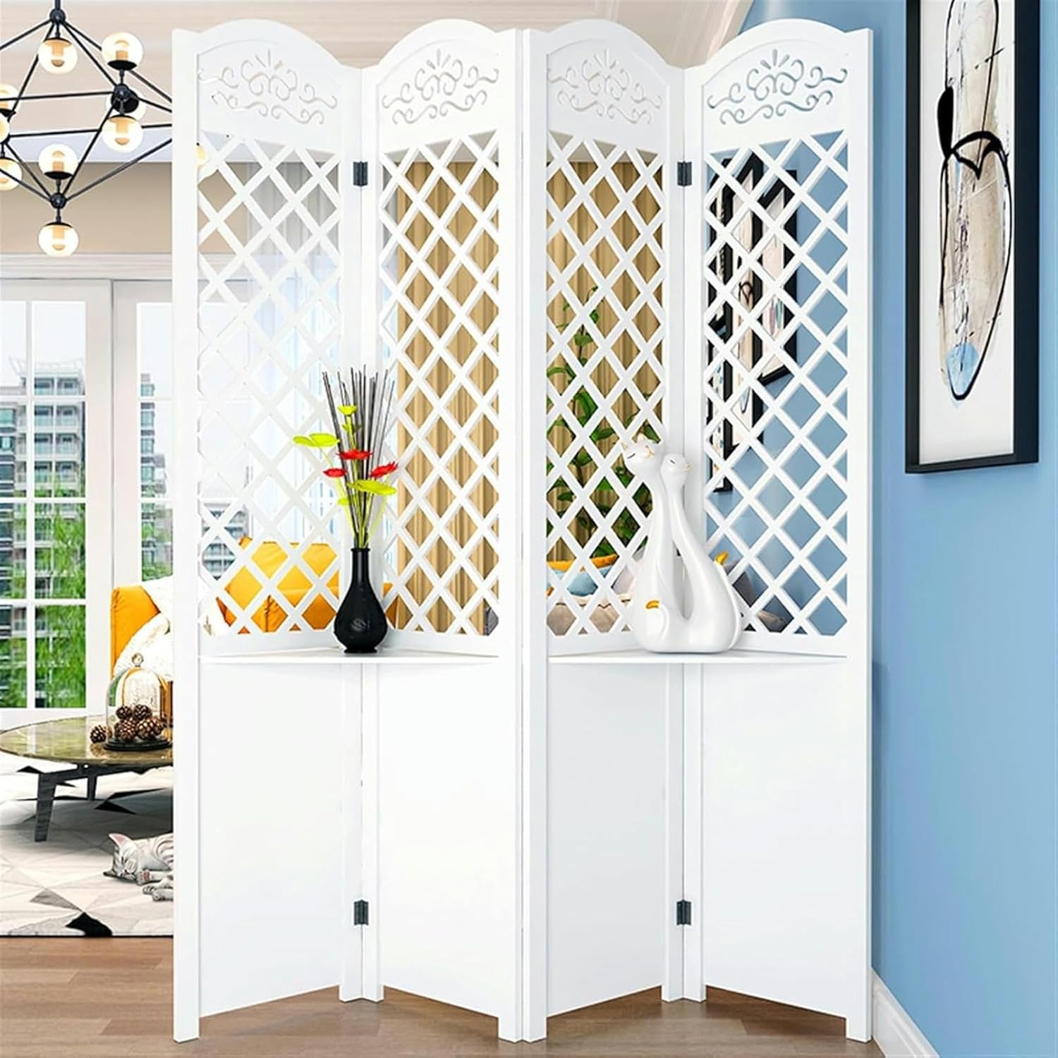 6Ft Tall Room Divider, 4 Panel Wood Room Dividers and Folding Privacy Screens for Home Office Bedroom Dorm Decor