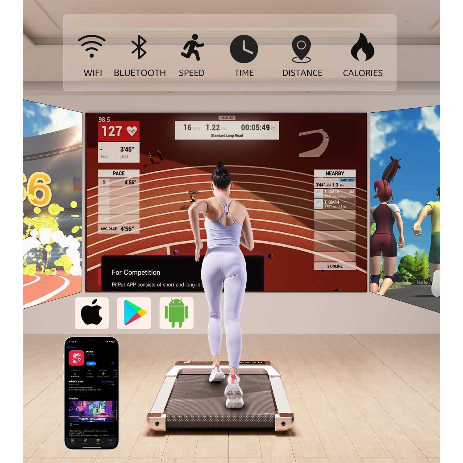 DeerRun Walking Pad 2 in 1 Under Desk Treadmill 2.5HP Low Noise Walking Pad Running Jogging Machine with Remote Control for Home Office