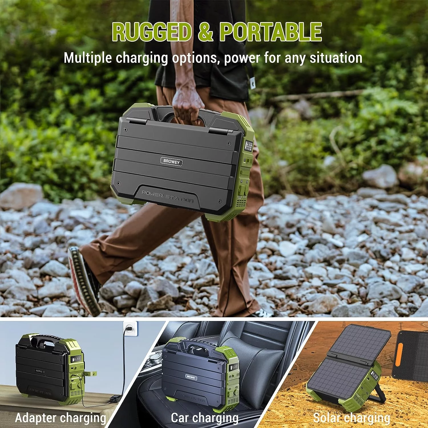 BROWEY 614.4Wh Portable Power Station with 30W Solar Panel, 600W AC Outlet, Backup Lithium Battery, Solar Generator for Outdoor Camping, RV Travel