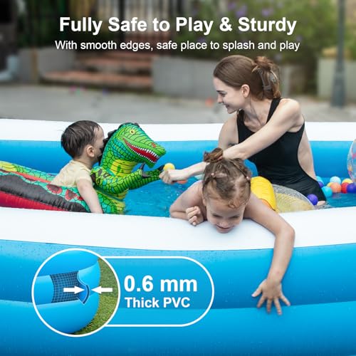 Large Inflatable Pool with Canopy - 145'' x 74'' x 22'' Oversized Thickened Blow Up Pool for Family