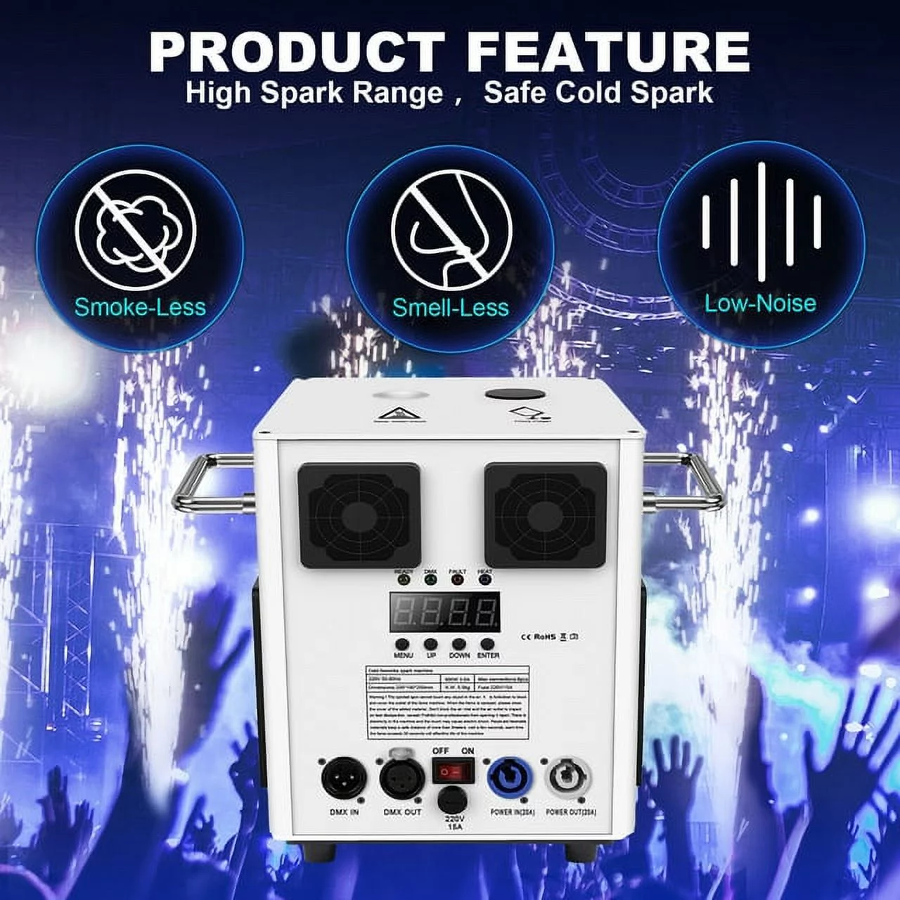 Cold Spark Machine 3-16FT Adjustable Stage Special Effect Machine with Wireless Remote Control DMX Low Noise Stage Equipment for Wedding DJ Disco