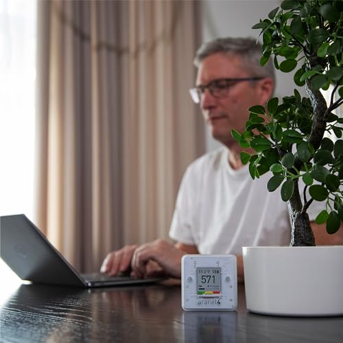 SAF Aranet4 Home: Wireless Indoor Air Quality Monitor for Office or School (CO2, Temperature, Humidity and More) Portable, Battery Powered