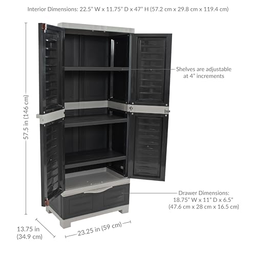 Sunnydaze Lockable Storage Cabinet – Indoor or Outdoor Utility Storage Cabinet with 3 Adjustable Shelves - 57.5" H – Garage, Office, Home