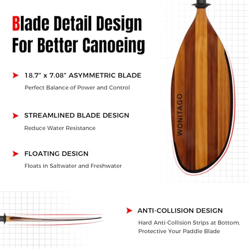 Kayak Paddle with Full Carbon Fiber Shaft and Wooden Blade, Floating Kayak Oars Anti-Collision Edge, Adjustable 220-230 cm/86-90 Inches