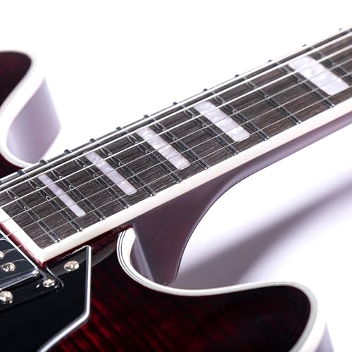 GROTE Jazz Electric Guitar Semi-Hollow Body Trapeze Tailpiece Bridge Guitar Gig Bag (Black)