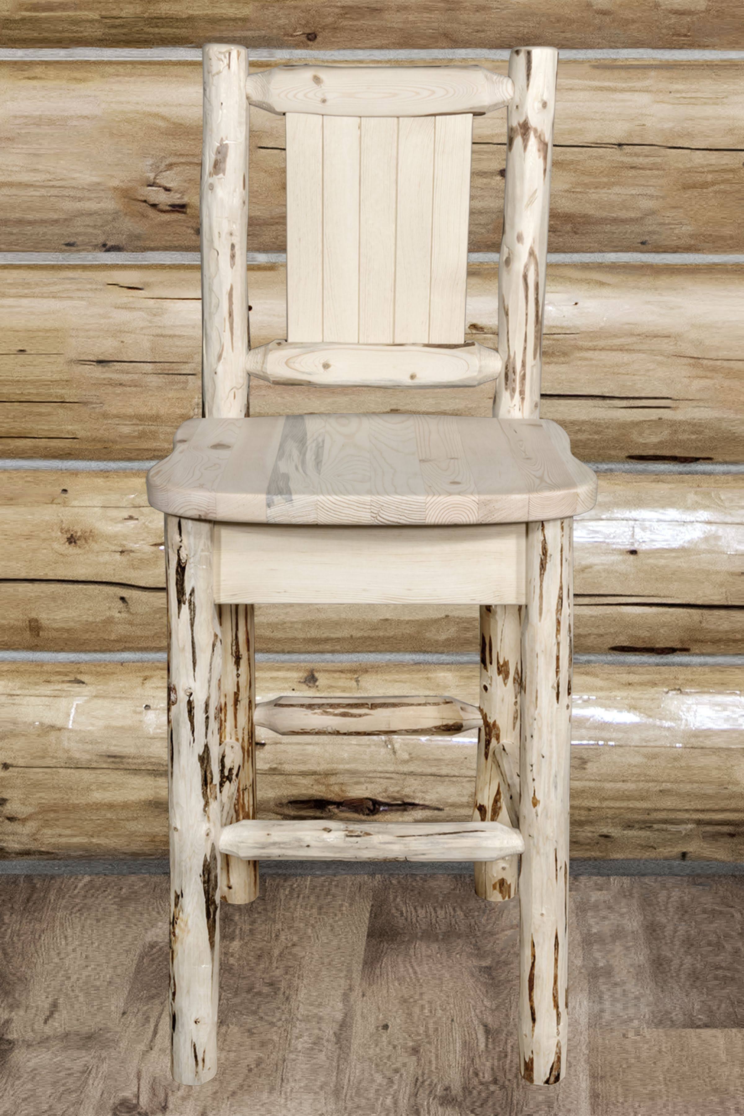Montana Woodworks MWBSWNRV24LZBEAR Counter Height Back Barstool with Laser Engraved Bear Design Clear Lacquer Finish