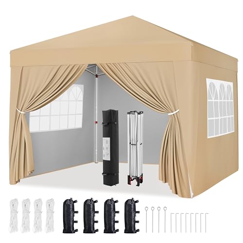 Yaheetech 10x10 Pop Up Canopy with 4 Removable Sidewalls, Portable Enclosed Instant Tent, Waterproof Outdoor Tent, Beach Sun Shelter with 4 Sandbags