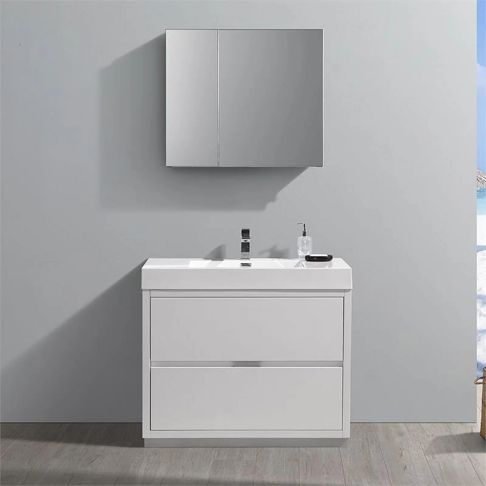 Fresca Valencia 40" Wood Bathroom Vanity with Cabinet in Glossy White - Curated Treasures Market