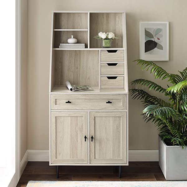 Walker Edison Secretary Hutch Wood Desk with Keyboard Drawer Bookshelf Storage Home Office Storage Cabinet, 64 Inch, Dark Walnut Dark Walnut Desk