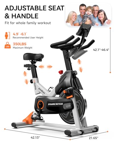 pooboo Exercise Bike, Adjustable Magnetic/Brake Pad Resistance Silent Belt Drive, Indoor Cycling Bike for Home Cardio