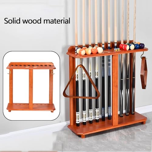 Freestanding Floor Stand Pool Cue Rack - Holds Up to 10 Cues & Billiard Accessories, Corner Design for Game Room - Durable Brown Finish