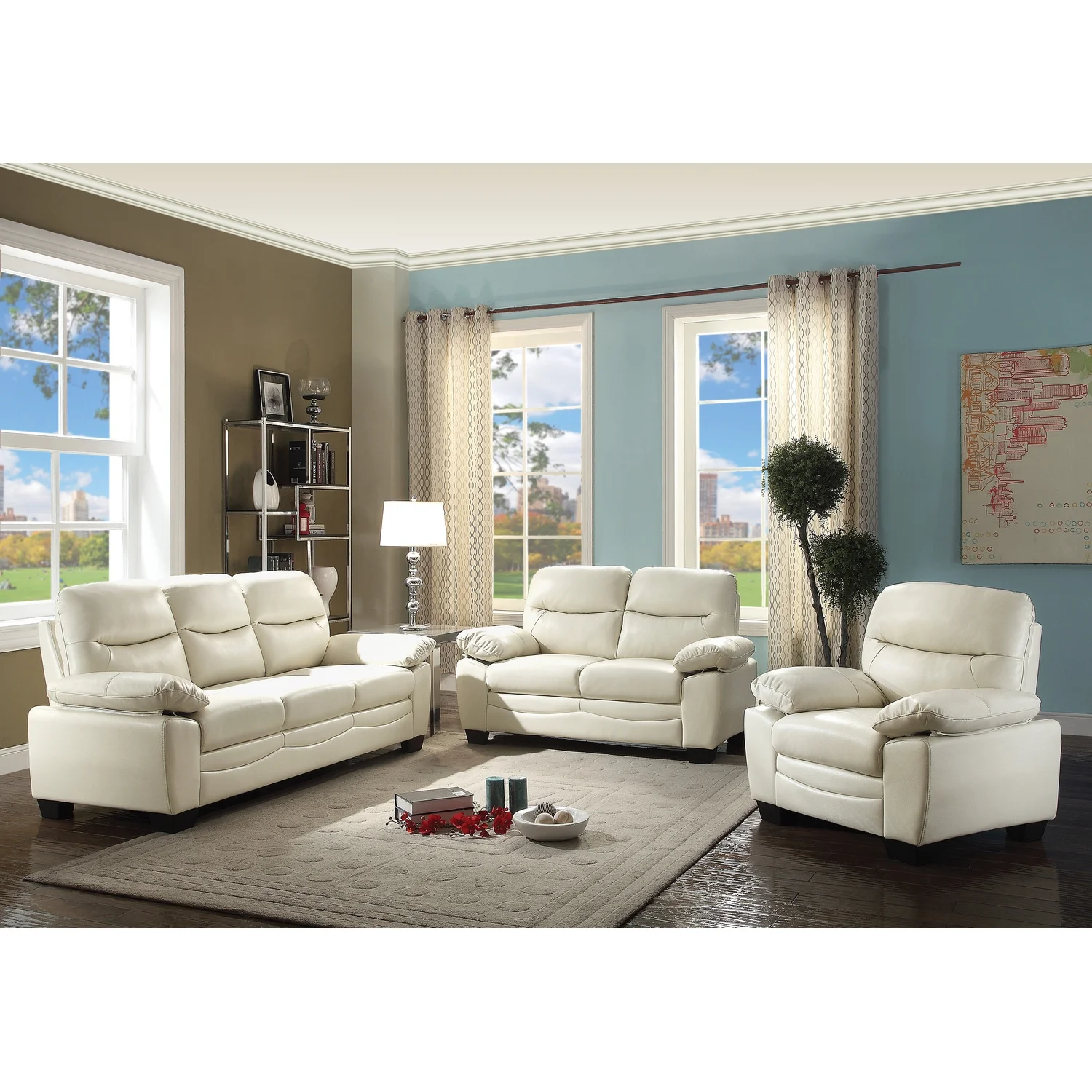 Passion Furniture Marta Flared Arm Faux Leather Pearl Straight Sofa PF-G675-S