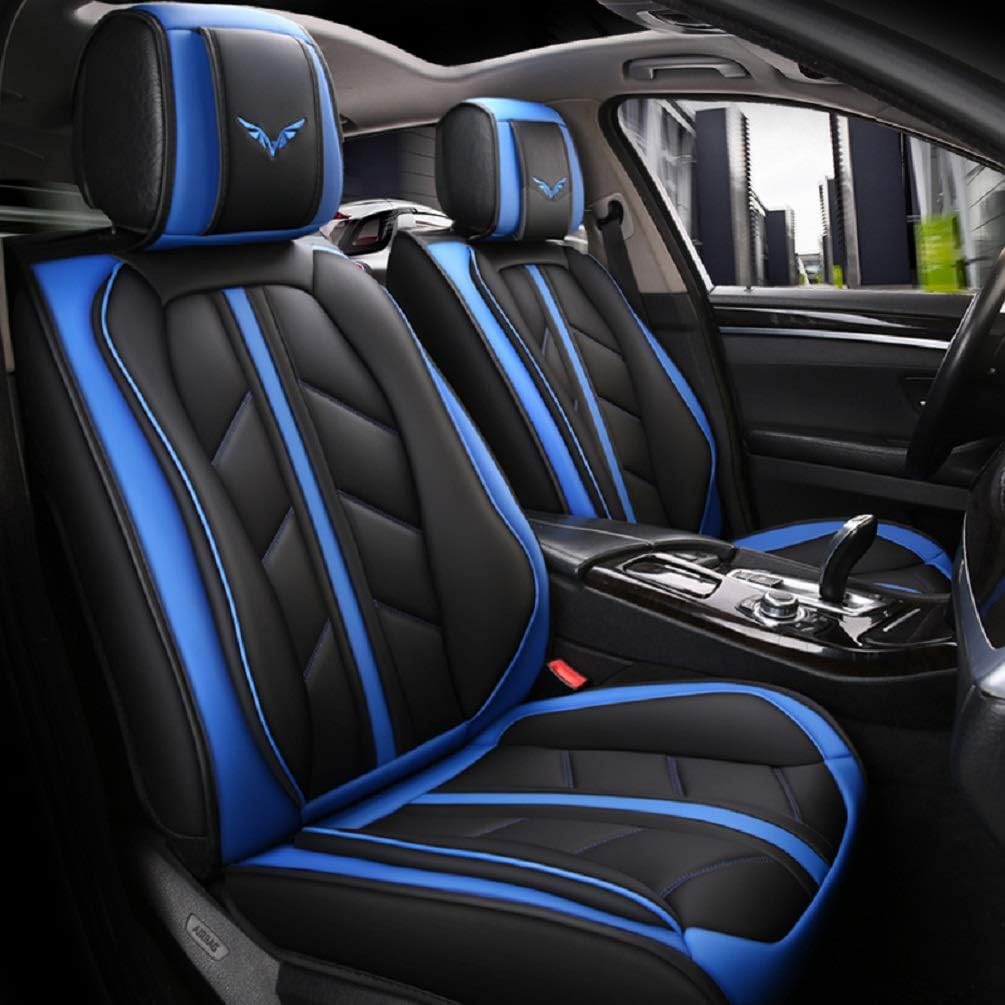 Flying Bird car seat Cover PU Leather Front and Rear seat Protection fit car SUV 5 seat Full Set Universal Suit (Black-Blue)