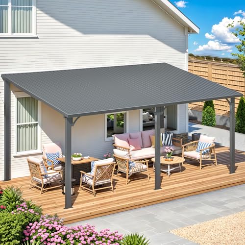 AECOJOY 10&rsquo; x 10&rsquo; Gazebo, Wall Mounted Gazebos Pergola on Clearance, Outdoor Patio Lean to Gazebo Awnings for Deck, Porch