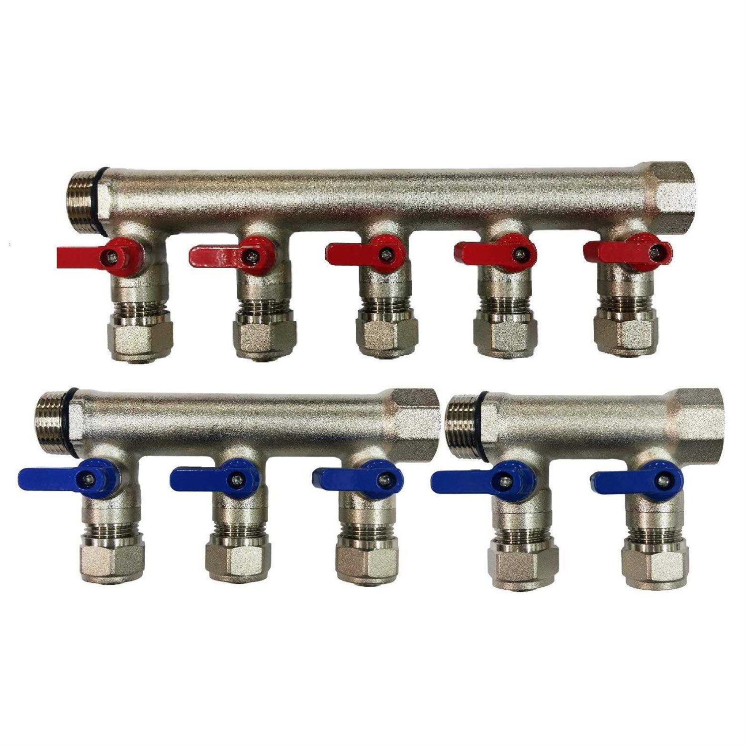 3/4 5 Loops Plumbing Manifolds w/ 1/2 pex Ball Valves Blue and Red Set - Shop Hardware Tools Online Store