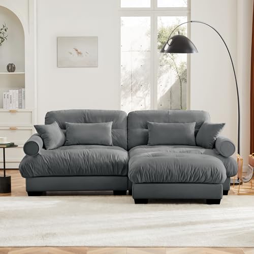 130" Modular Sectional Sofa,Velvet Upholstered Couches for Living Room,3 Seater Green Sofa Couch with Movable Ottoman