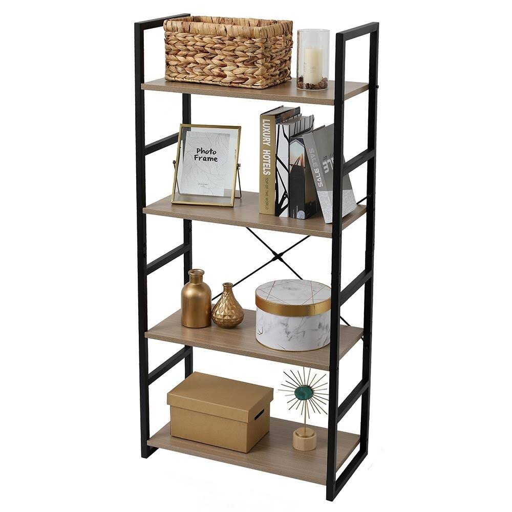 4 / 5 Tier Bookcase Shelf Storage Organizer Wood and Metal Bookshelf - 4 Tier