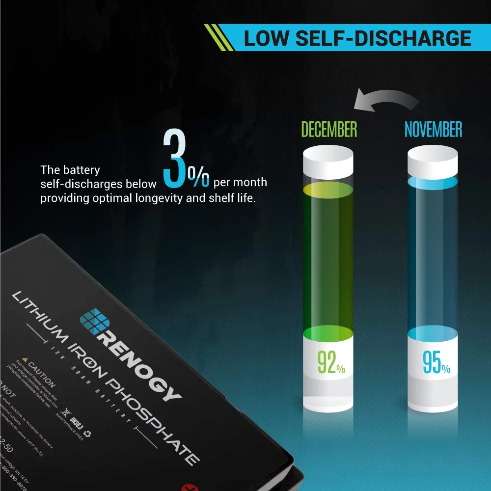 Renogy 12V 50Ah LiFePO4 Lithium Battery, Lithium-Iron Phosphate Solar Battery, 2000 Life Cycles, Built-In BMS, Perfect for RV, Solar, Marine