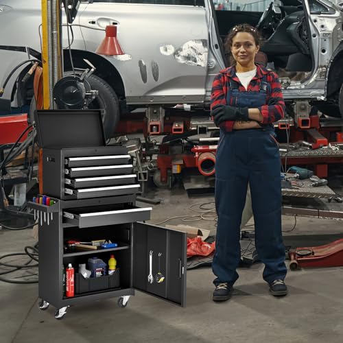 Tool Chest,5-Drawer Rolling Tool Storage Cabinet with Enhanced Packaging, Detachable Top Tool Box, Metal Tool Cart for Garage Workshop,Black, ATC001BK