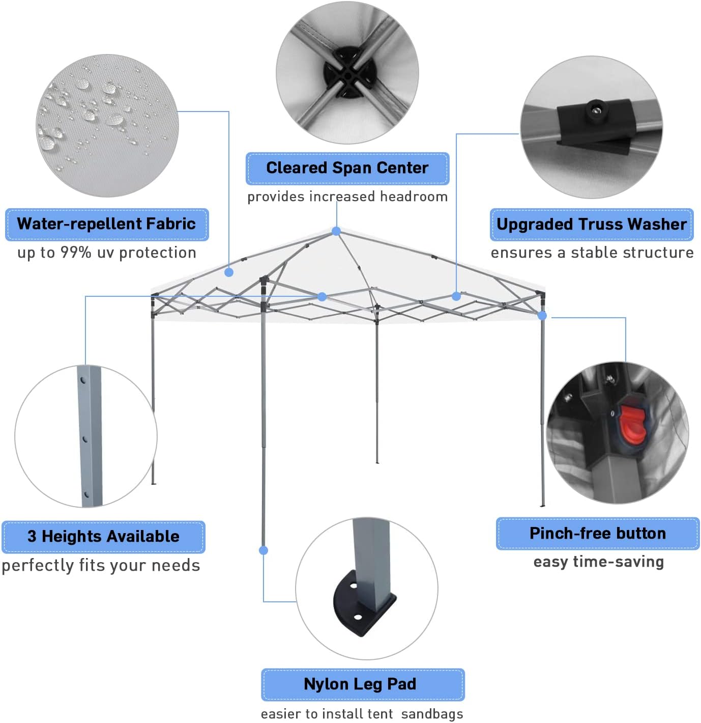 Canopy Tent Outdoor Canopy Party Shade 10 x 10ft Portable Pop Up Canopy Event Tent Party Tent Spacious Summer Cover Instant Canopy Shelter Tent with