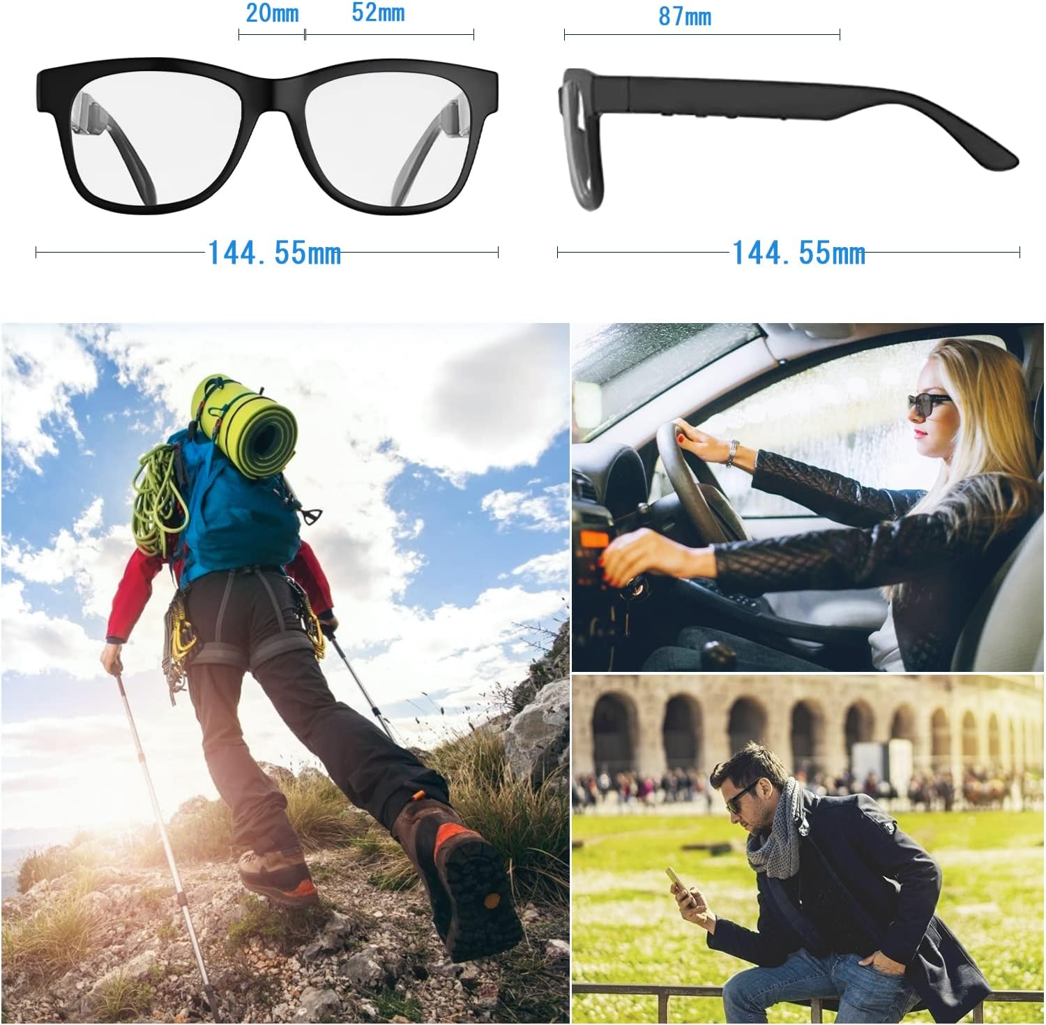 Bone Conduction Glasses, Open-Ear Headphones Bluetooth, Photochromic Sunglasses Anti Blue Ray, IP6 Waterproof Audio Glasses