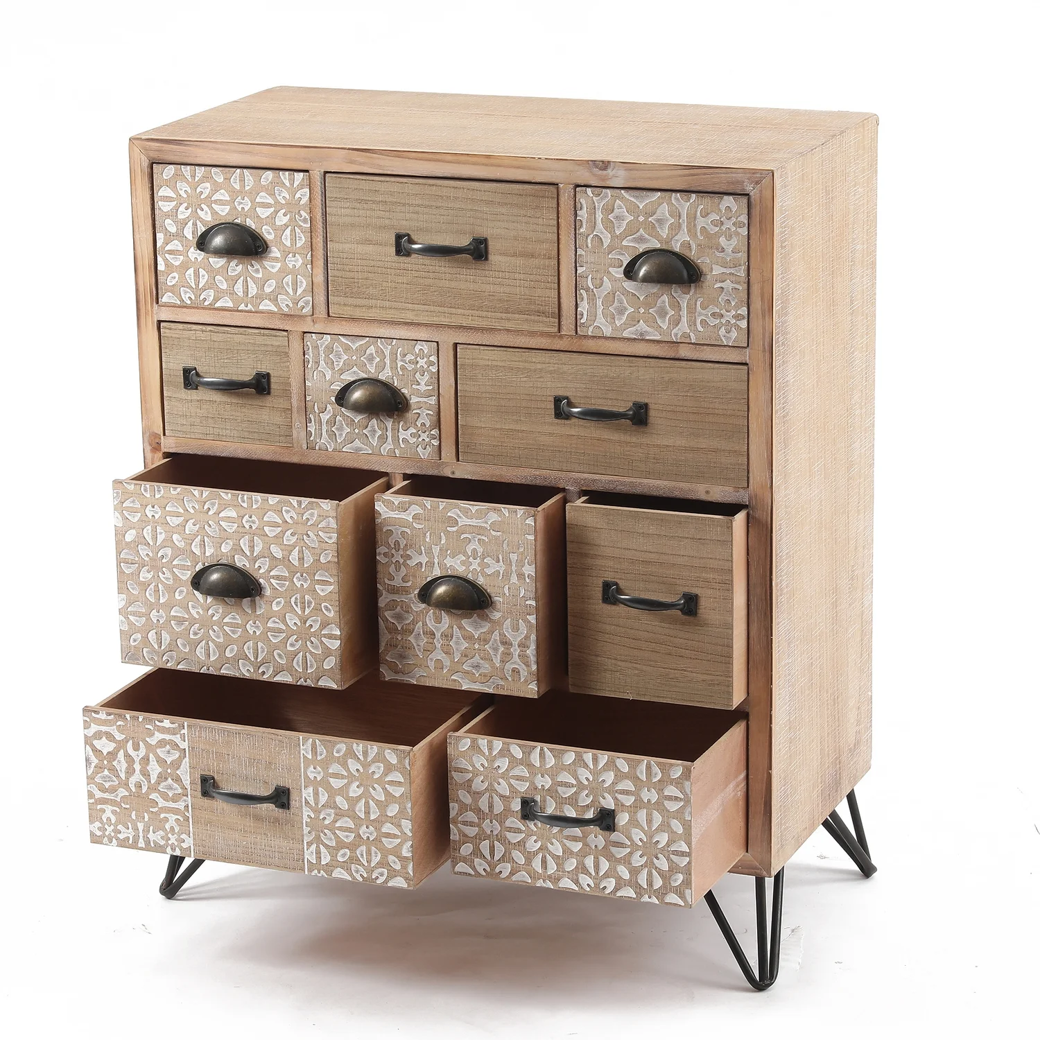 HomeStock Seaside Style 11-Drawer 33.5" H X 27.6" W Natural Wood Apothecary Chest