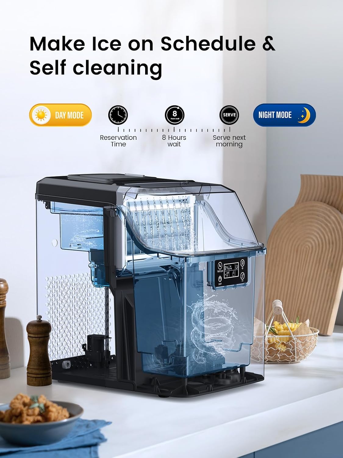 Kndko Ice Makers Countertop 45lbs,2-Ways Add Water,Ice Maker Self Cleaning,Ice Size Control,24H Timer,Party Countertop Ice Maker for Home Bar RV