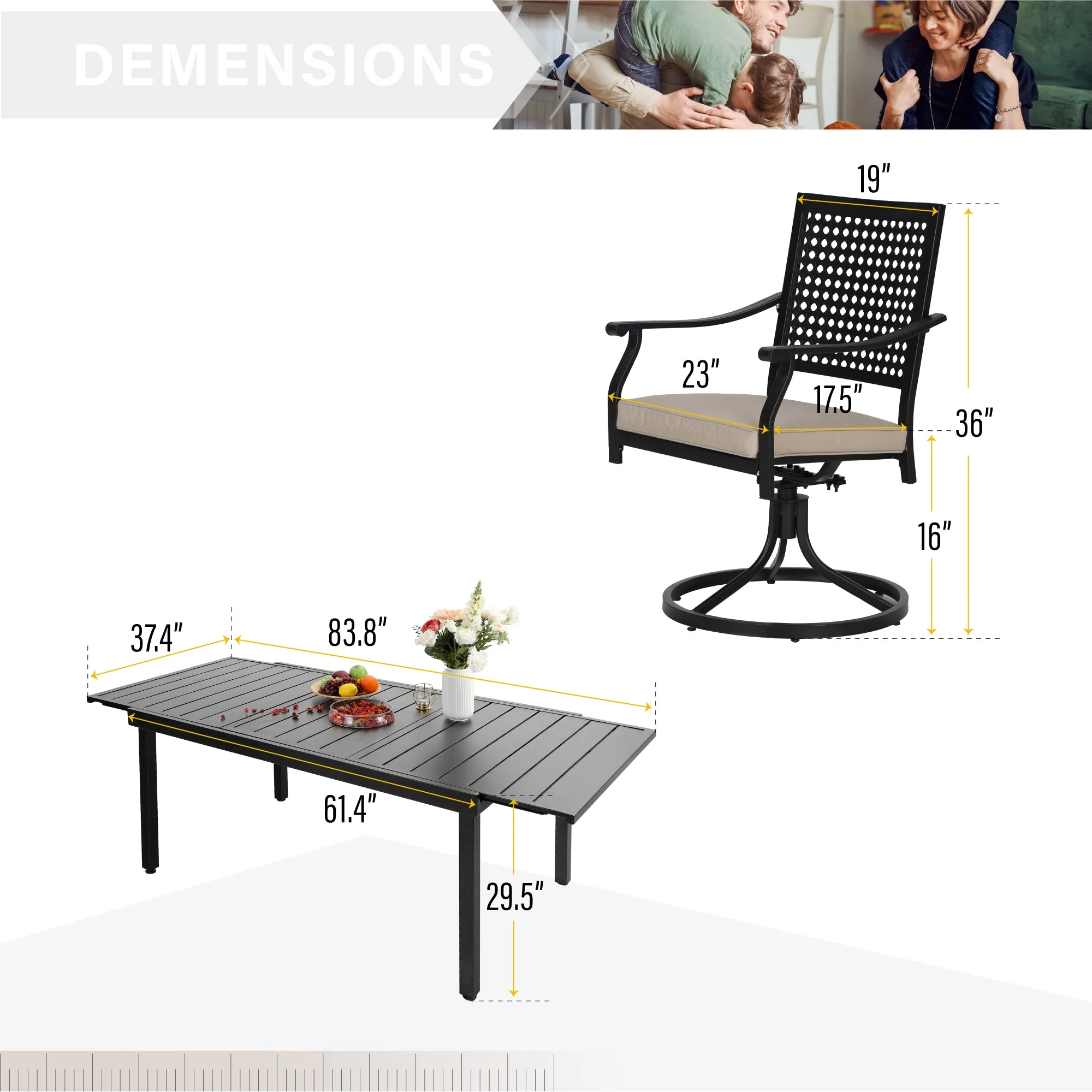 Sophia & William 9 Piece Outdoor Patio Dining Set 8 Patio Dining Swivel Chairs and Metal Expandable Dining Table