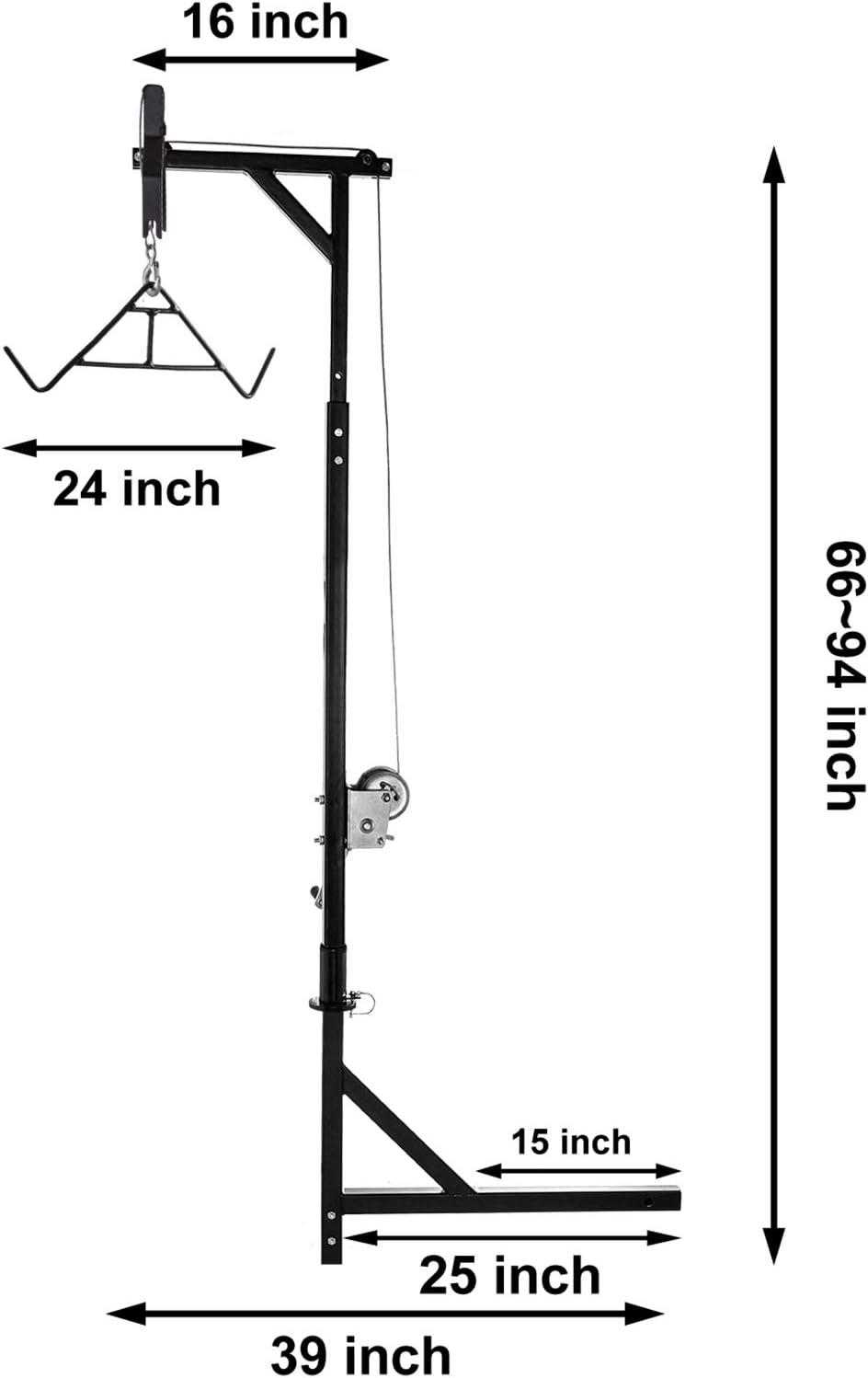VEVOR Hitch Mounted Deer Hoist, 400lbs Capacity Hitch Game Hoist, 2'' Truck Hitch Deer Hoist with Winch Lift and Gambrel Set, Adjustable Height