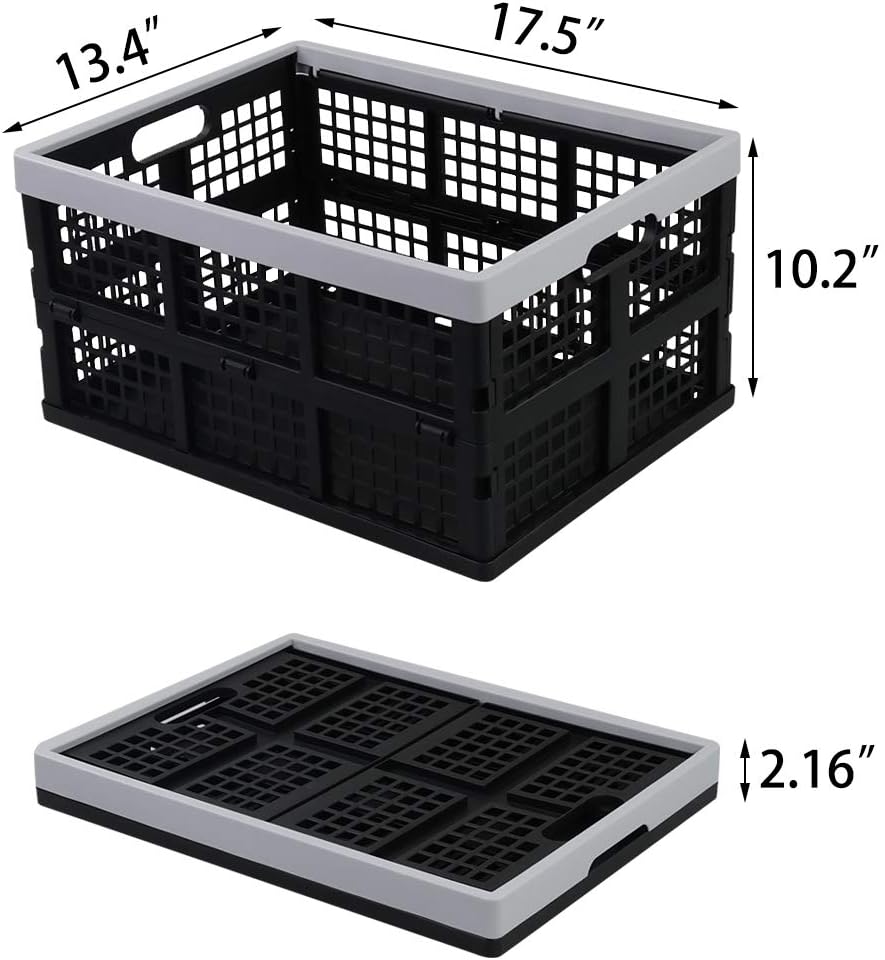 CadineUS 3 Packs 32 Quart Folding Collapsible Crates, Folding Storage Bin Pack of 2