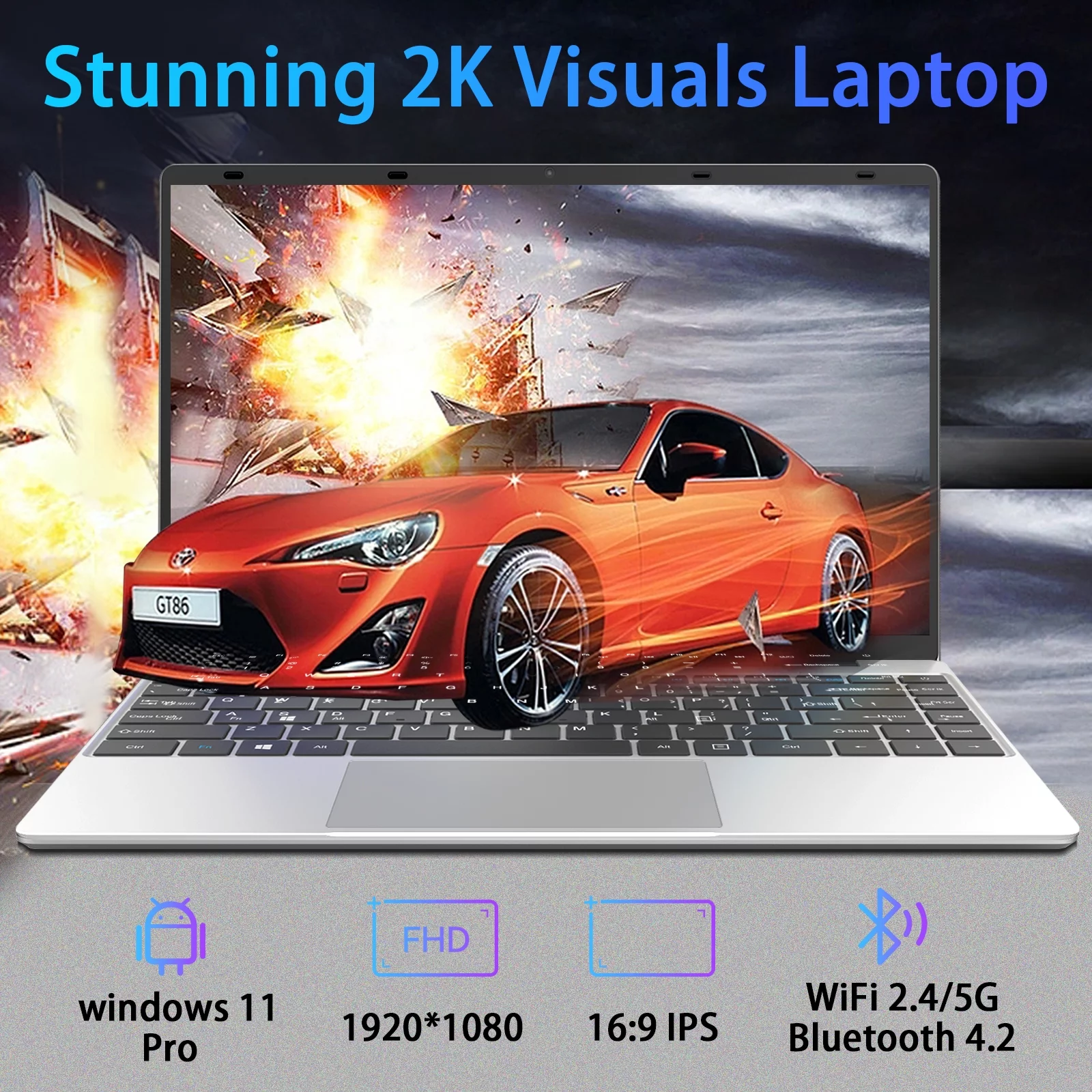 Temlicolo 14.1" Laptop, 8GB RAM PC, 256GB SSD, Intel Celeron N4020C up to 2.8GHz, Windows 11 Pro, Webcam, 1TB SSD Expansion, Silver