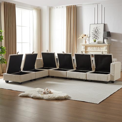 Oversized Modular Storage Sectional Sofa Customizable Seating Group Sofa&Couch Convertible Sleeper Sofabed with Movable Ottomans and Seat