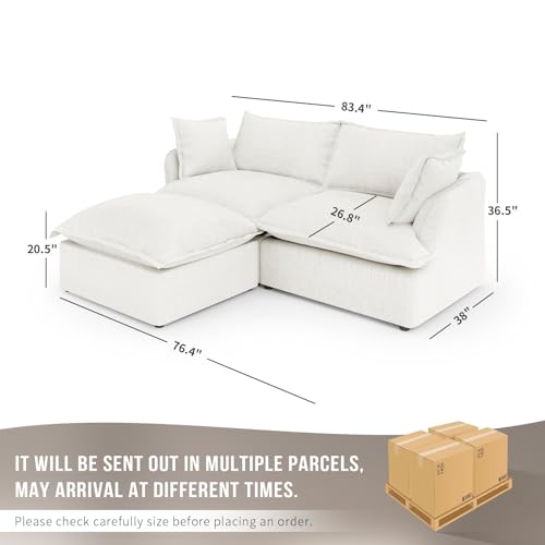 Cloud Modular Sectional Sofa,White 5 Seaters L Shape Down Fill Sectional Convertible Deep Seat Modular Couch with Ottoman