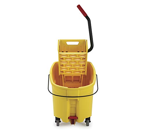 Rubbermaid Commercial 35Qt WaveBrake 2.0 Side-Press Mopping Bucket and Wringer with Foot Pedal Drain, Yellow, (2031764)
