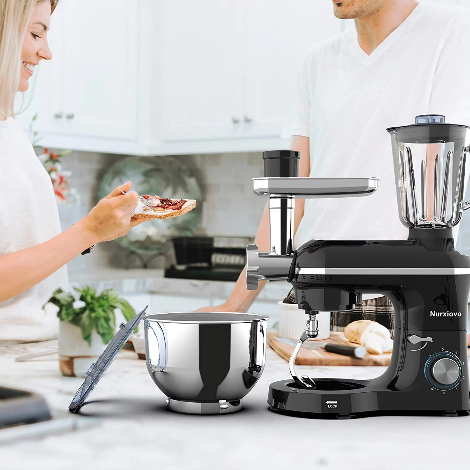 Nurxiovo Stand Mixer 850W 6 Speed Tilt-Head Kitchen Mixer with 6.5QT Mixer with Stainless Steel Bowl, Dough Hook Whisk Beater