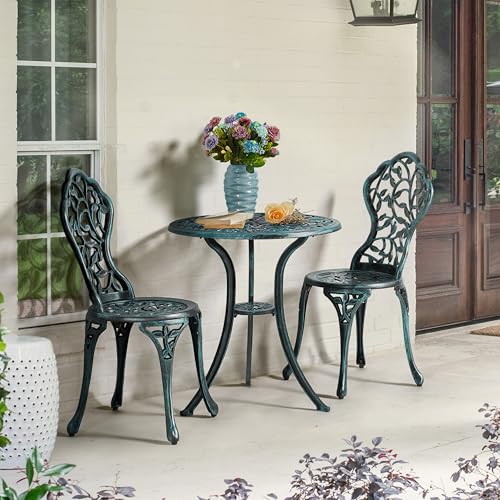 Yaheetech 3-Piece Outdoor Bistro Set w/Leaf Design, Rust-Resistant Cast Aluminum Table and Chairs for Balcony Backyard Garden